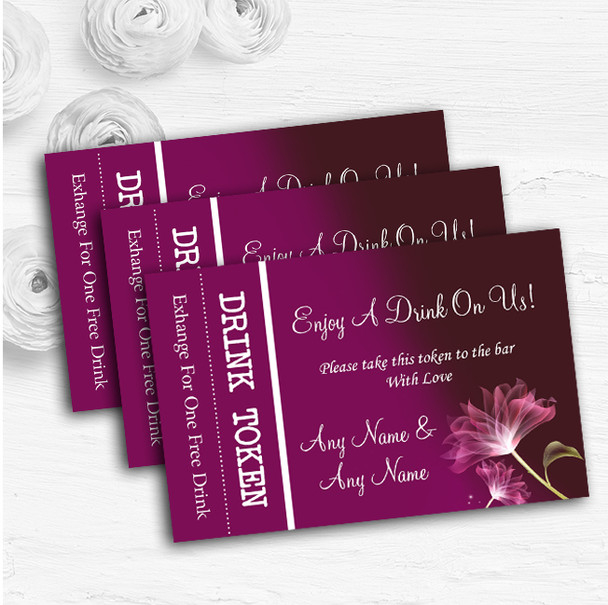 Purple Flower Stunning Personalised Wedding Bar Free Drink Tokens