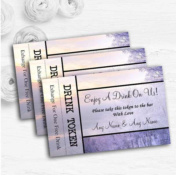 Winter Scene Beautiful Personalised Wedding Bar Free Drink Tokens