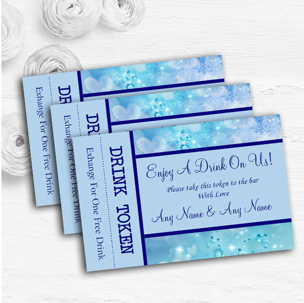 Pale Blue Love Hearts Personalised Wedding Bar Free Drink Tokens