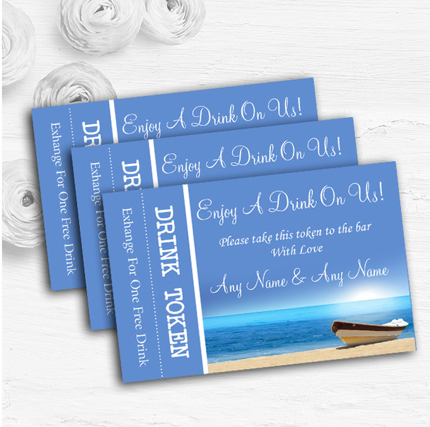 Beach Married Abroad Personalised Wedding Bar Free Drink Tokens