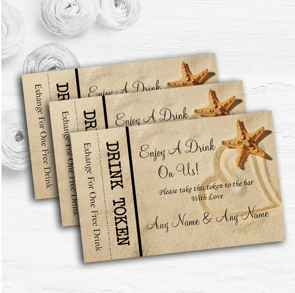 Sandy Beach Romantic Personalised Wedding Bar Free Drink Tokens