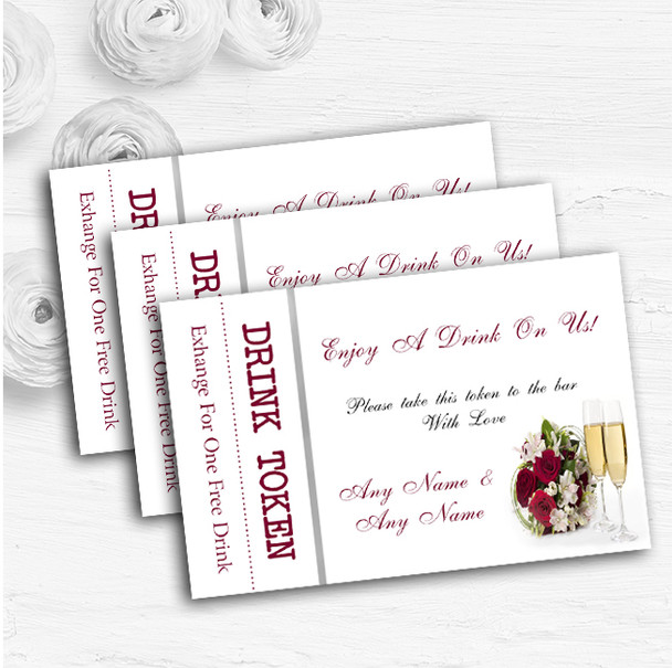 Red Rose Champagne Personalised Wedding Bar Free Drink Tokens