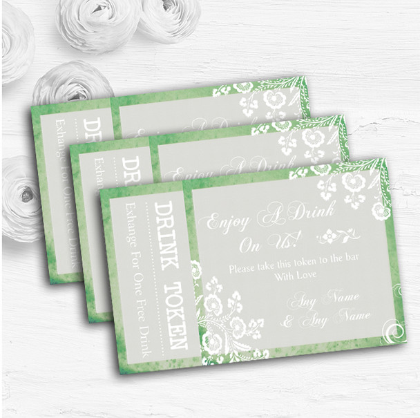 Rustic Green Lace Personalised Wedding Bar Free Drink Tokens