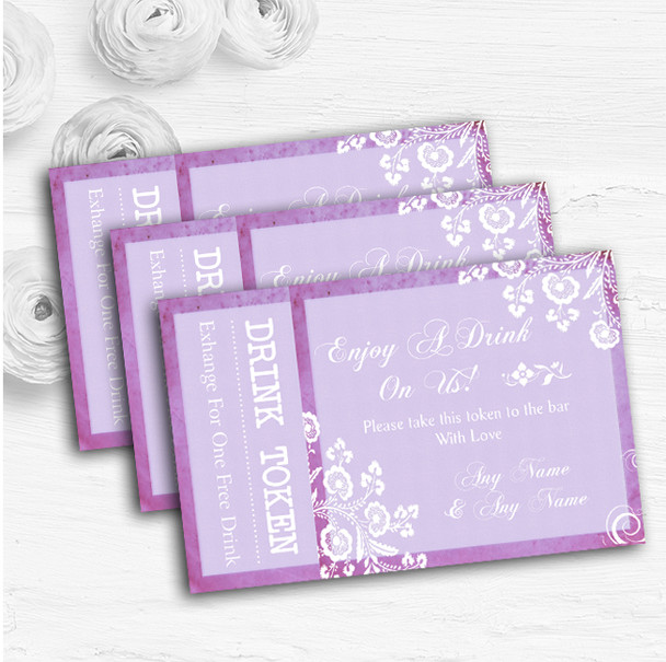 Rustic Lilac Lace Personalised Wedding Bar Free Drink Tokens