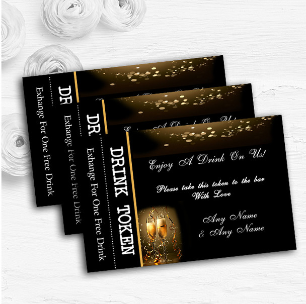 Black Champagne Personalised Wedding Bar Free Drink Tokens