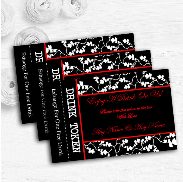 Black White Red Personalised Wedding Bar Free Drink Tokens