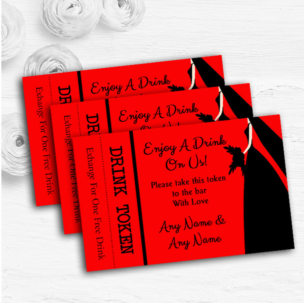Red Black Bride Personalised Wedding Bar Free Drink Tokens