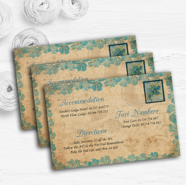 Shabby Chic Vintage Postcard Rustic Turquoise Wedding Guest Information Cards