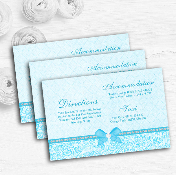 Pretty Floral Vintage Bow Diamante Aqua Sky Blue Wedding Guest Information Cards