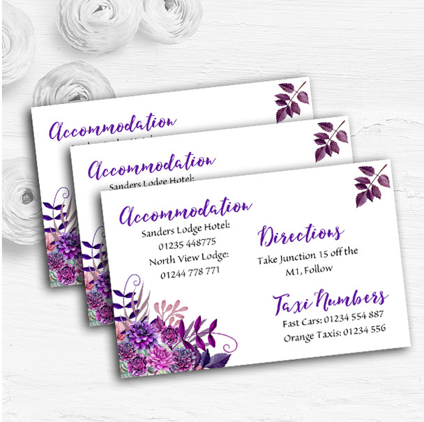 Cadbury Purple Watercolour Florals Personalised Wedding Guest Information Cards