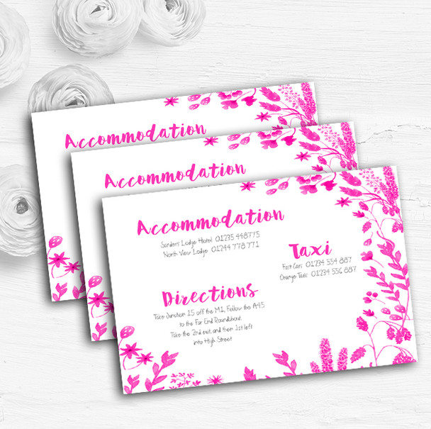 Hot Pink Autumn Leaves Watercolour Personalised Wedding Guest Information Cards