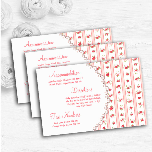 Pink Red Roses Shabby Chic Stripes Personalised Wedding Guest Information Cards