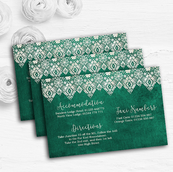 Teal Green Old Paper & Lace Effect Personalised Wedding Guest Information Cards