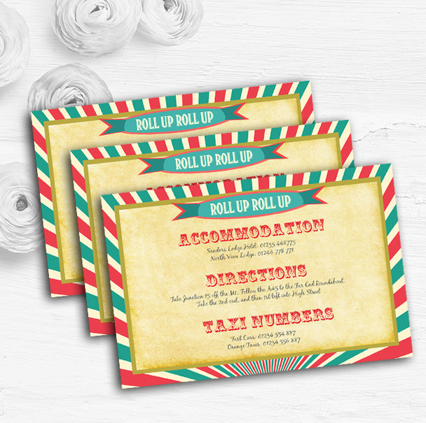 Vintage Carnival Old Style Circus Personalised Wedding Guest Information Cards