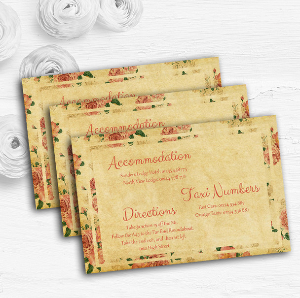 Vintage Pink Roses Postcard Style Personalised Wedding Guest Information Cards