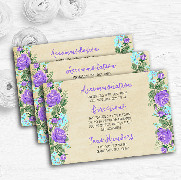 Vintage Purple & Blue Watercolour Personalised Wedding Guest Information Cards