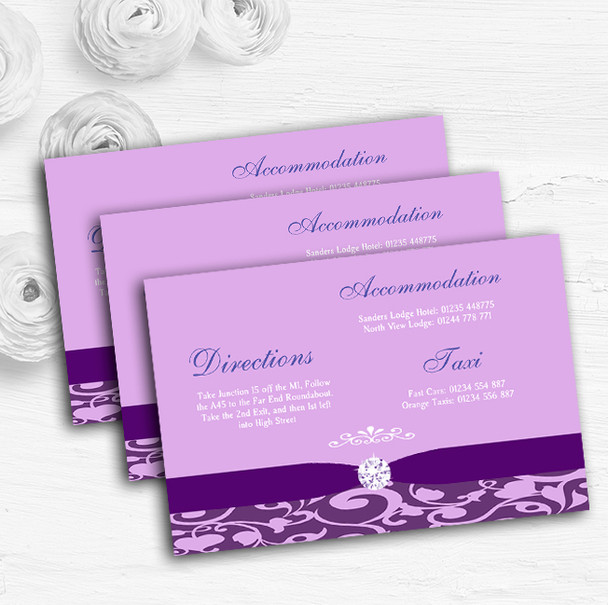 Cadbury Purple Vintage Floral Damask Diamante Wedding Guest Information Cards