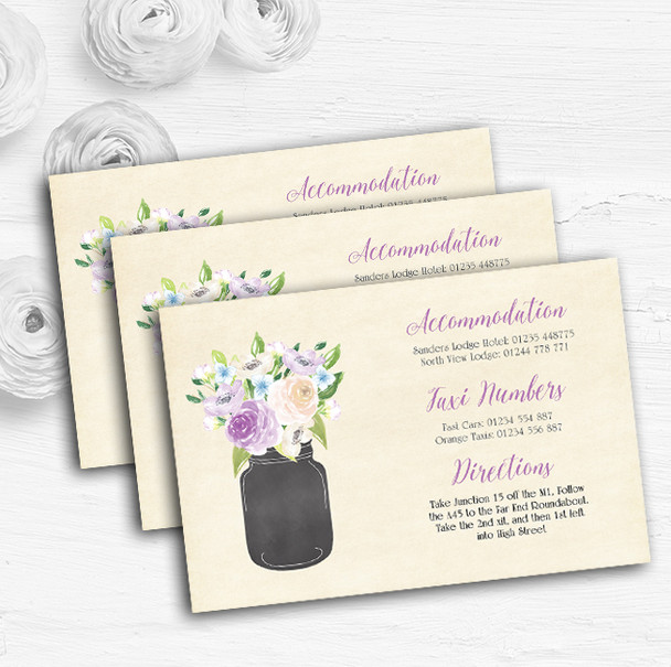 Lilac & Blue Flower Vase Vintage Personalised Wedding Guest Information Cards