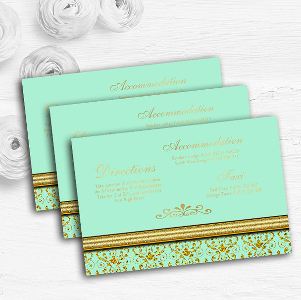 Mint Green & Gold Vintage Damask Personalised Wedding Guest Information Cards