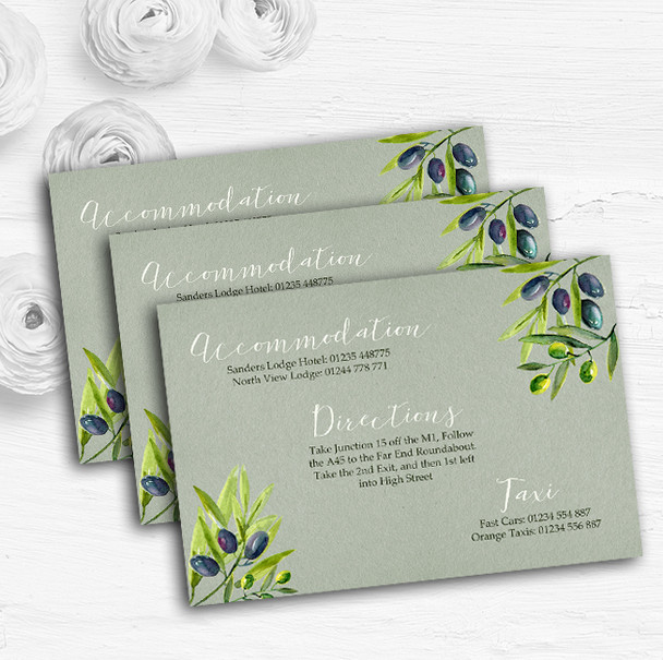 Rustic Vintage Watercolour Olive Personalised Wedding Guest Information Cards