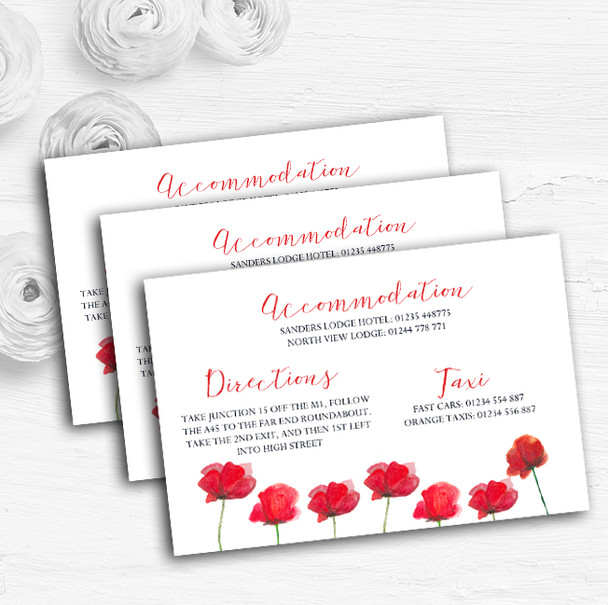 Stunning Watercolour Poppies Red Personalised Wedding Guest Information Cards