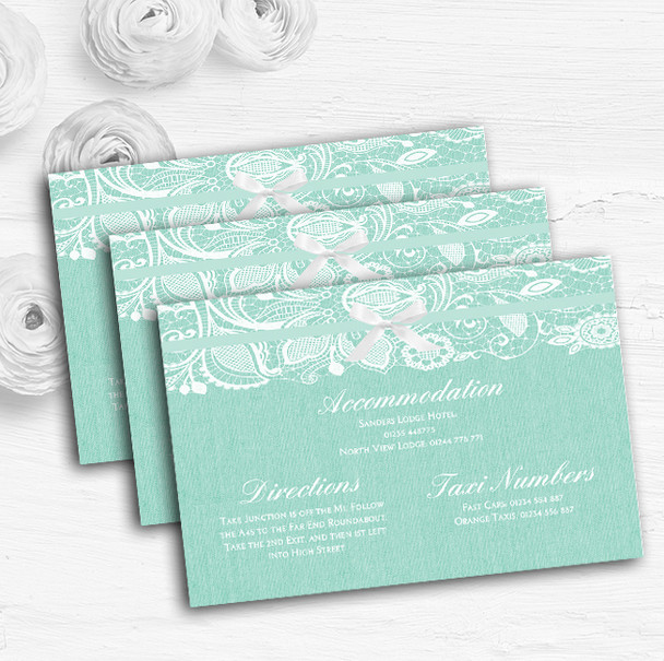 Vintage Mint Green Burlap & Lace Personalised Wedding Guest Information Cards