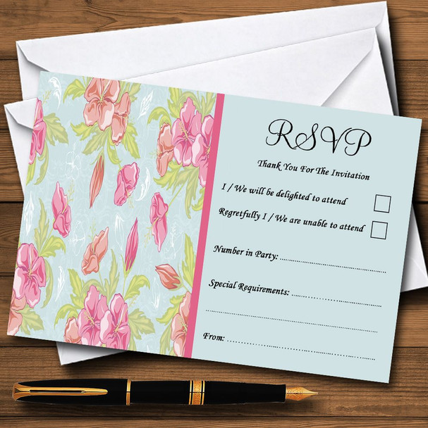 Pale Blue Pink Vintage RSVP Cards