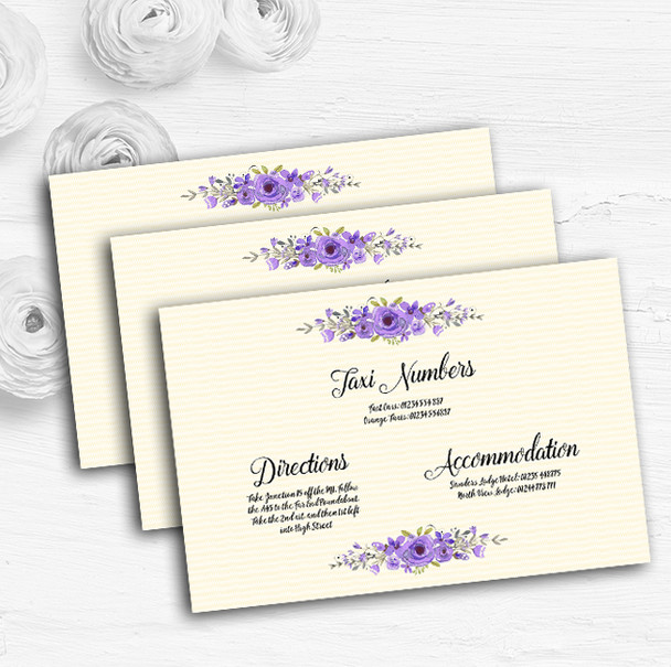 Watercolour Purple Floral Rustic Personalised Wedding Guest Information Cards