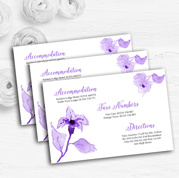 Beautiful Cadbury Purple Watercolour Flowers Wedding Guest Information Cards