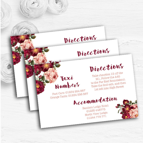 Blush Coral Pink & Deep Red Watercolour Rose Wedding Guest Information Cards