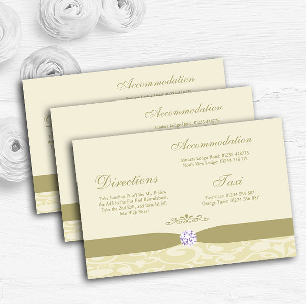 Cream Pale Gold Beige Floral Damask Diamante Wedding Guest Information Cards