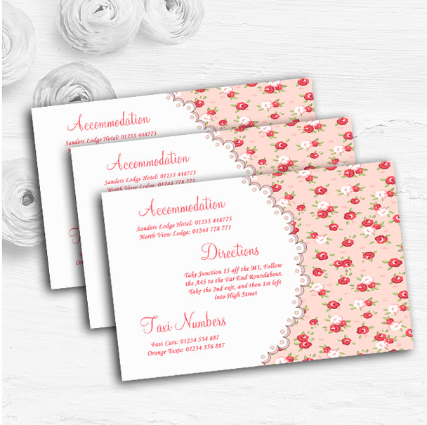 Red And Coral Pink Floral Shabby Chic Chintz Wedding Guest Information Cards