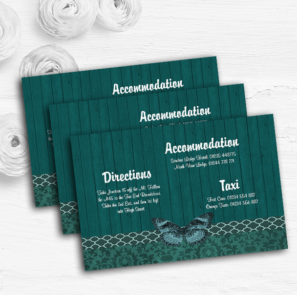 Rustic Vintage Wood Butterfly Turquoise Teal Wedding Guest Information Cards
