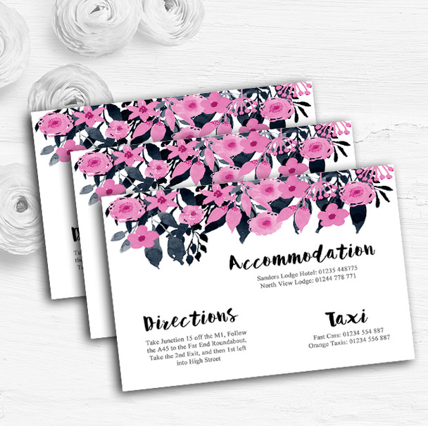 Watercolour Black & Dusty Pink Floral Header Wedding Guest Information Cards