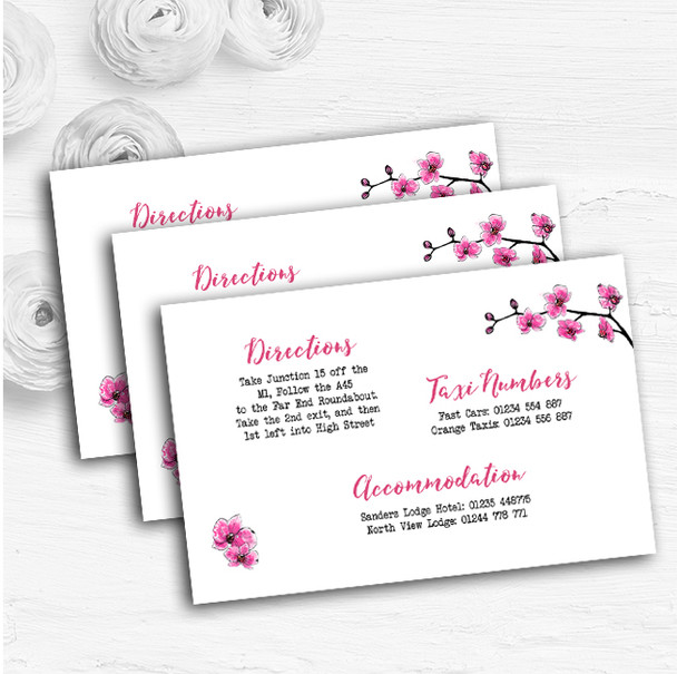 Pink Cherry Blossom Watercolour Personalised Wedding Guest Information Cards