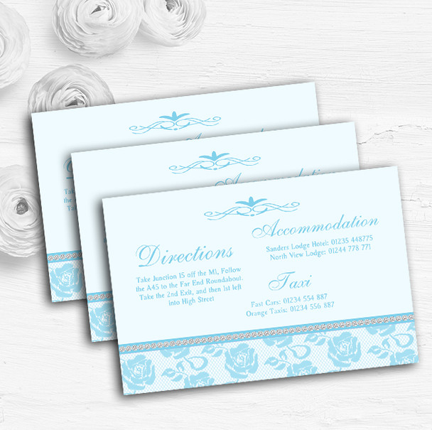 Pretty Sky Blue Floral Diamante Personalised Wedding Guest Information Cards