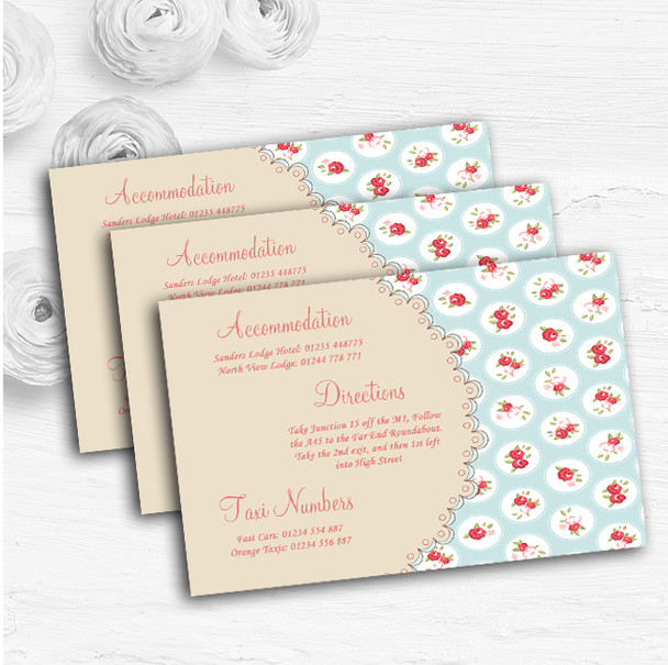 Light Blue And Red Roses Shabby Chic Chintz Wedding Guest Information Cards