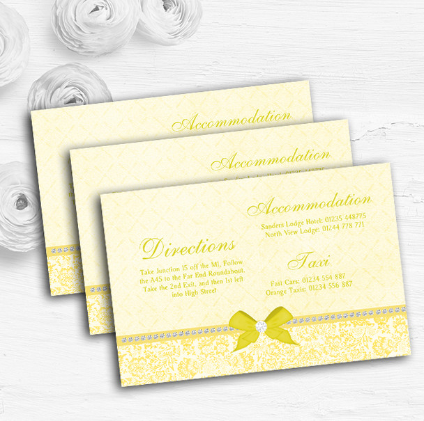 Pretty Floral Vintage Bow & Diamante Yellow Wedding Guest Information Cards