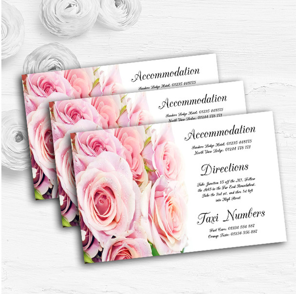 Gorgeous Pastel Pink Wet Roses Personalised Wedding Guest Information Cards
