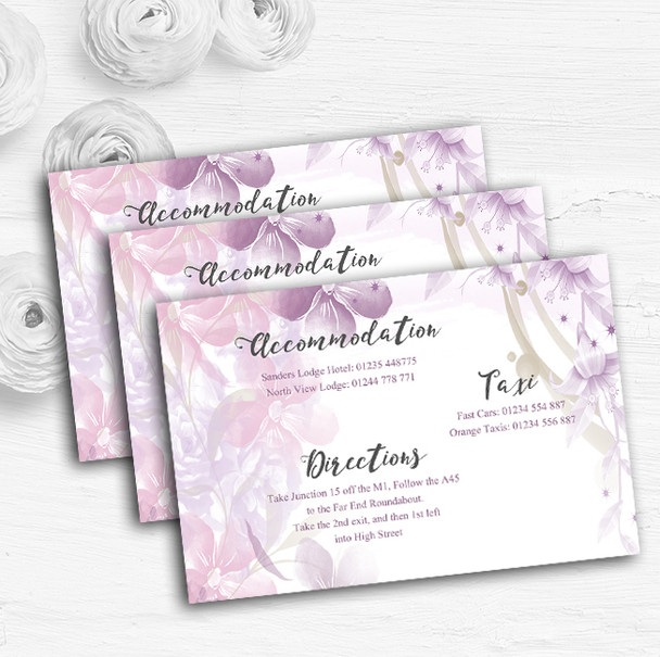 Pale Purple Watercolour Floral Personalised Wedding Guest Information Cards