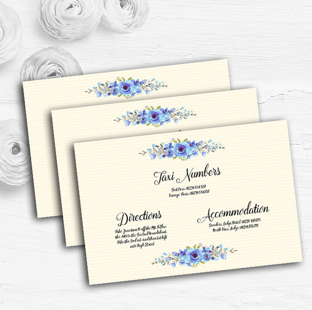 Watercolour Blue Floral Rustic Personalised Wedding Guest Information Cards