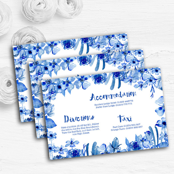 Watercolour Indigo Blue Floral Personalised Wedding Guest Information Cards