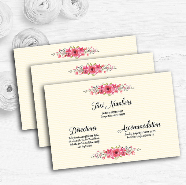 Watercolour Pink Floral Rustic Personalised Wedding Guest Information Cards