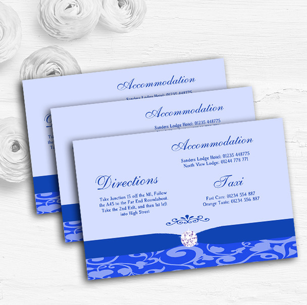 Cobalt Blue Vintage Floral Damask Diamante Wedding Guest Information Cards