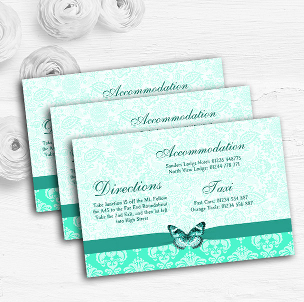 Mint Green Vintage Floral Damask Butterfly Wedding Guest Information Cards