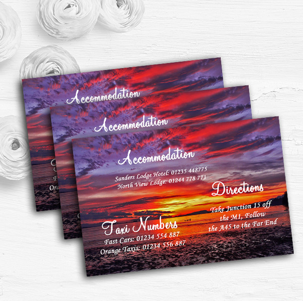 Beautiful Purple Sunset Beach Personalised Wedding Guest Information Cards