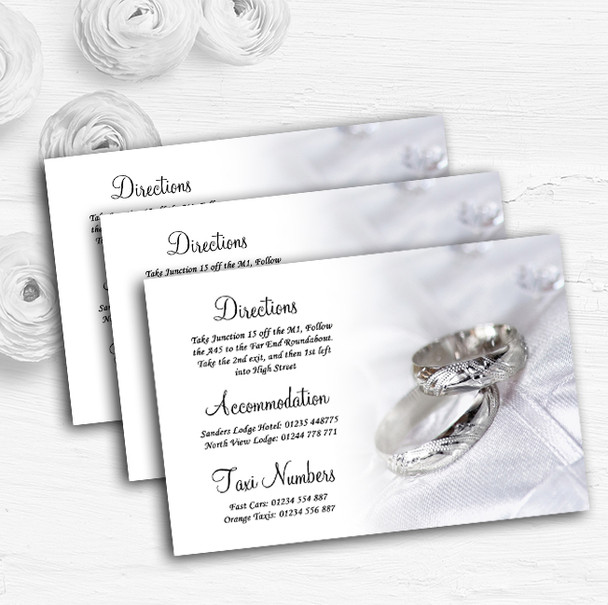 Classy White And Silver Rings Personalised Wedding Guest Information Cards