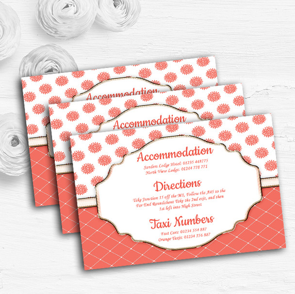 Coral And White Flowers Quilt Personalised Wedding Guest Information Cards