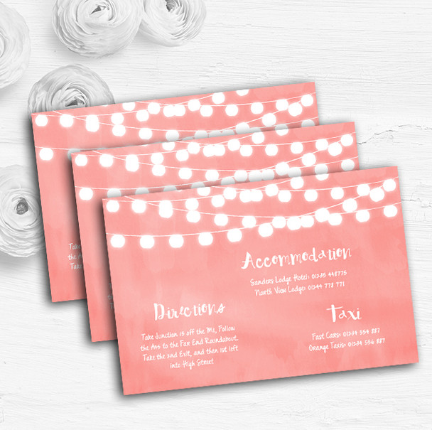 Coral Pink Lights Watercolour Personalised Wedding Guest Information Cards