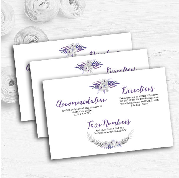 Purple & Silver Subtle Floral Personalised Wedding Guest Information Cards